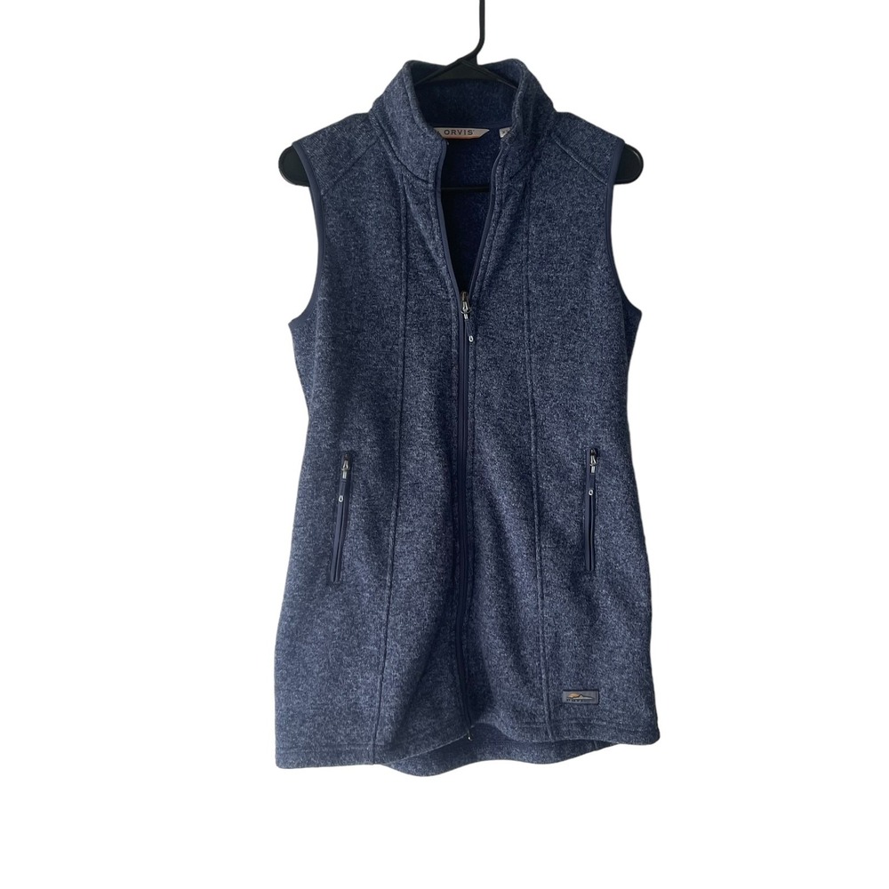 Orvis Womens XS Navy Blue Heather Sweater Fleece Full Zip Mock Neck Vest